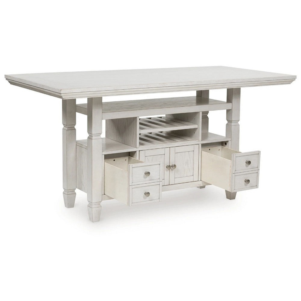 Lea Counter Height Dining Table | Wine Racks | 72" Antiqued White