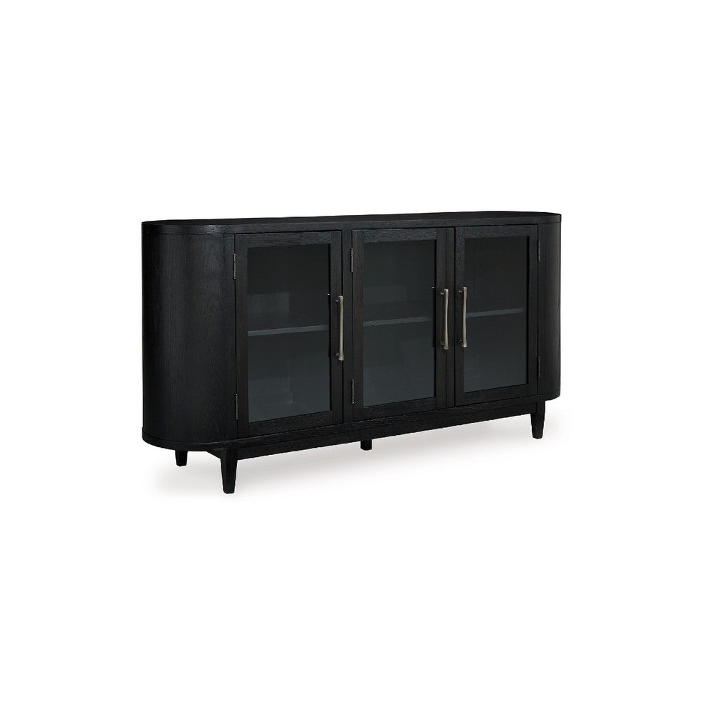 Robeck Dining Room Server | 3 Glass Doors w Nickel Handles | 74" Black