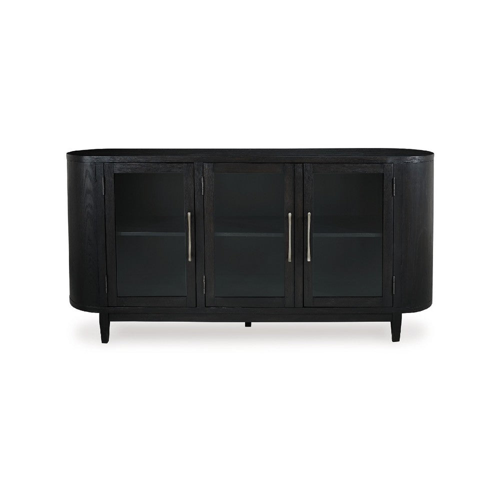Robeck Dining Room Server | 3 Glass Doors w Nickel Handles | 74" Black