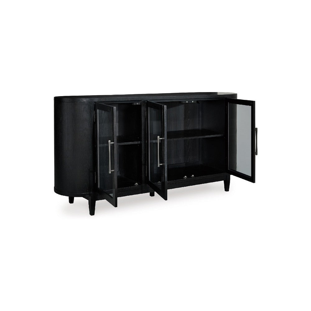 Robeck Dining Room Server | 3 Glass Doors w Nickel Handles | 74" Black