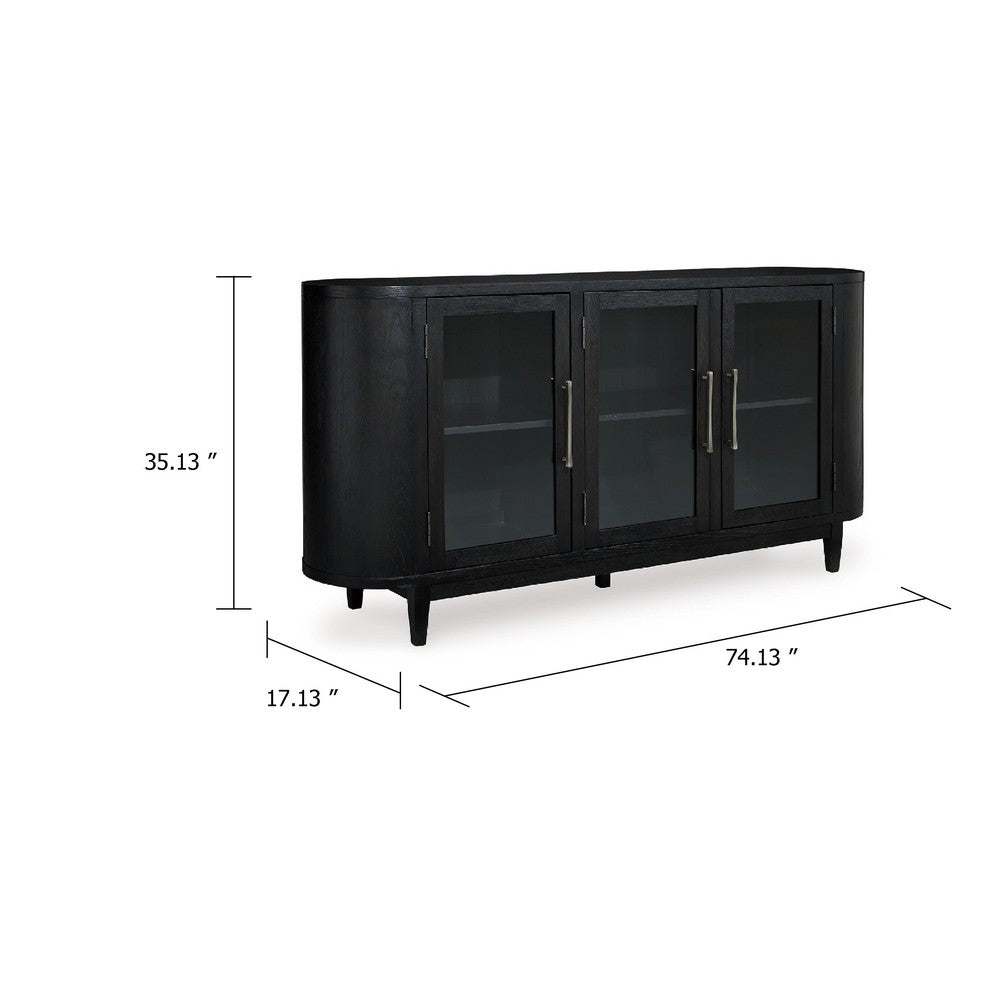 Robeck Dining Room Server | 3 Glass Doors w Nickel Handles | 74" Black