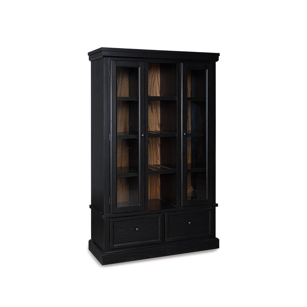 Gela Curio Cabinet w Glass Doors | Drawers | & Wine Shelves | Black