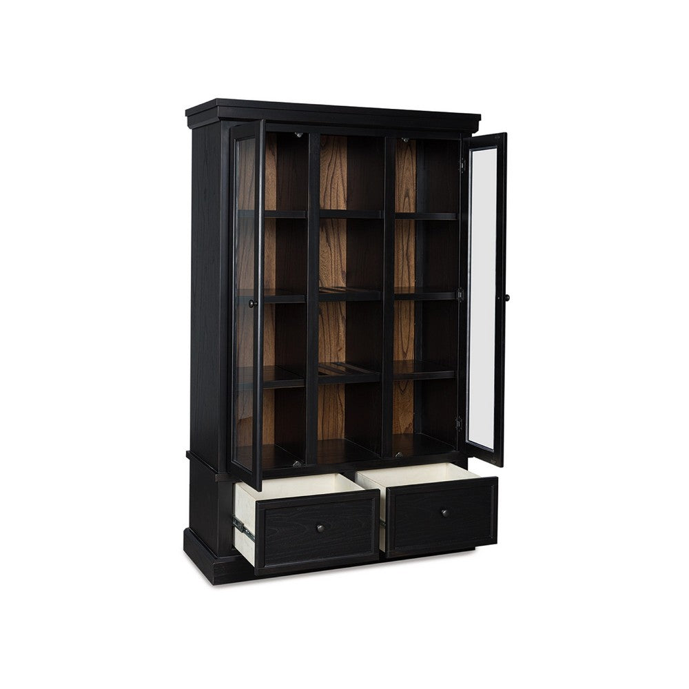 Gela Curio Cabinet w Glass Doors | Drawers | & Wine Shelves | Black