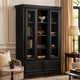 Gela Curio Cabinet w Glass Doors | Drawers | & Wine Shelves | Black