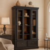 Gela Curio Cabinet w Glass Doors | Drawers | & Wine Shelves | Black