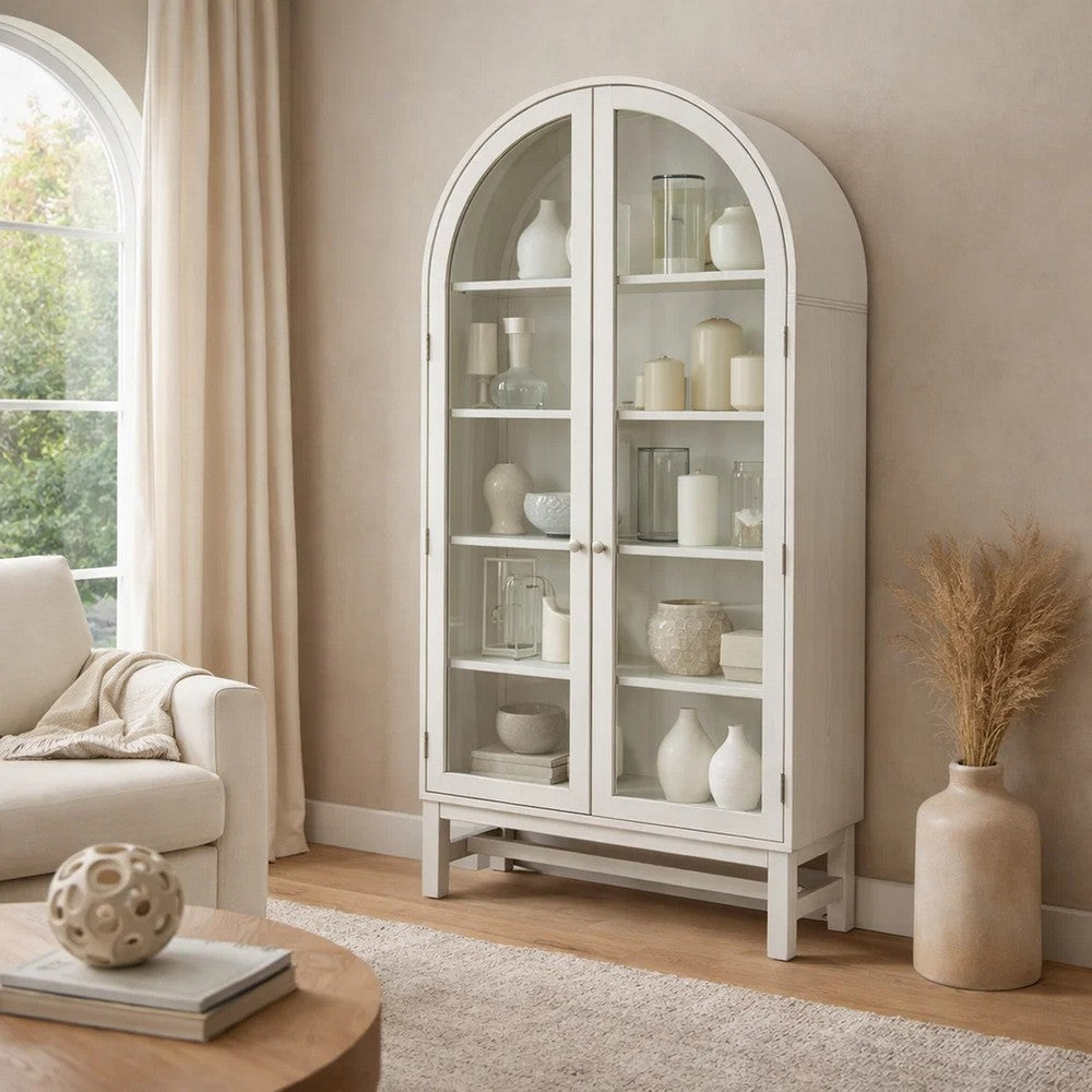 Gela Curio Display Cabinet | 2 Glass Arch Doors | Antique White Finish