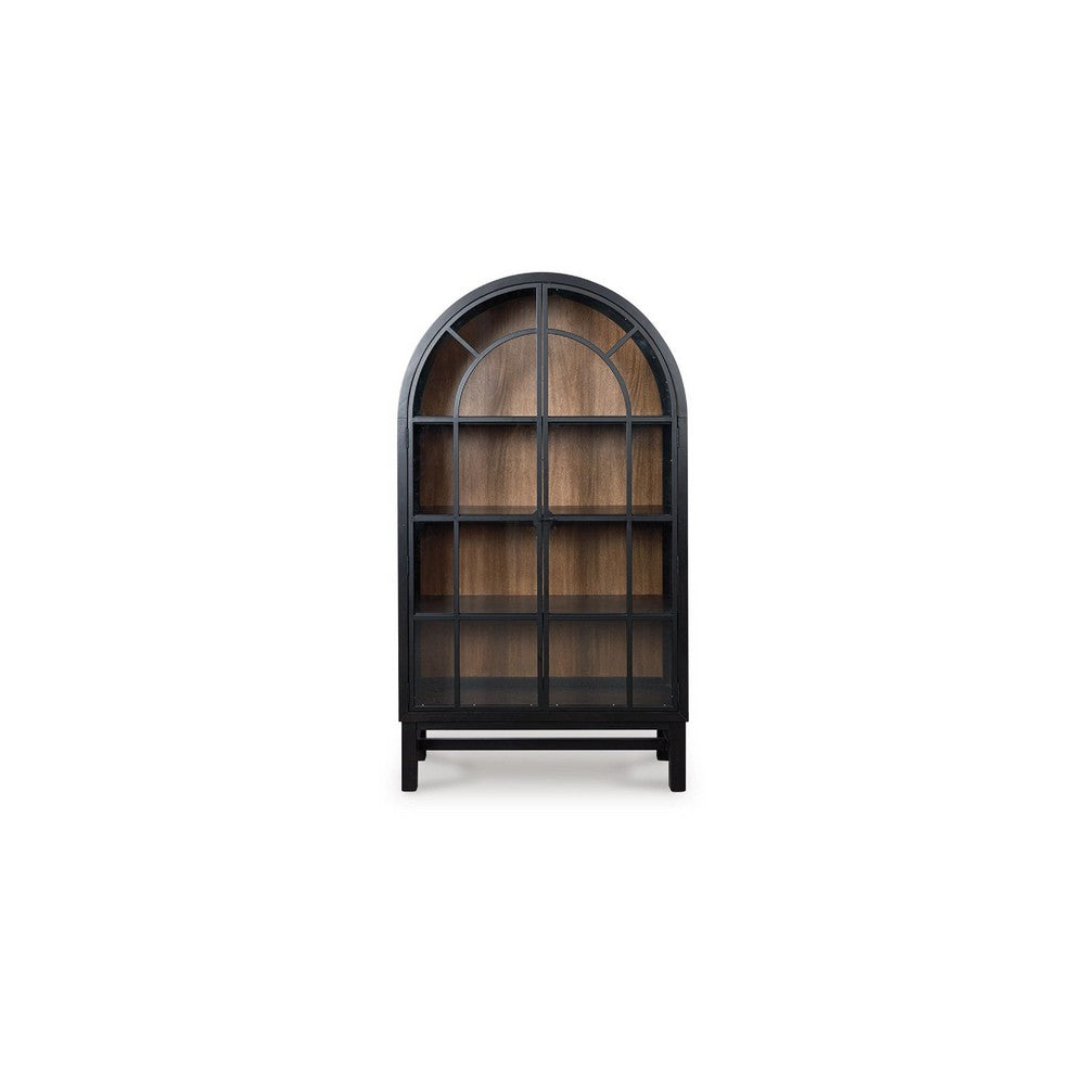 Gela Curio Display Cabinet | 2 Glass Arch Doors | 2 Tone Black & Brown