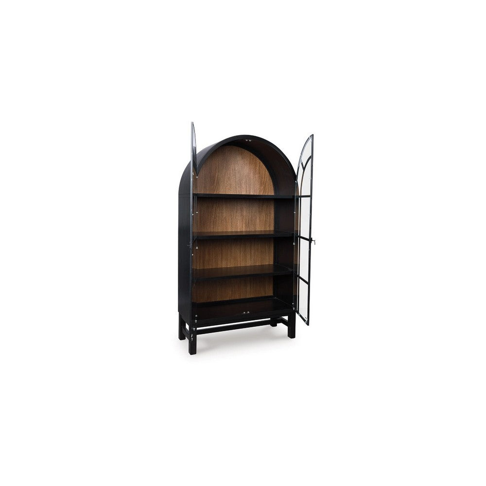 Gela Curio Display Cabinet | 2 Glass Arch Doors | 2 Tone Black & Brown