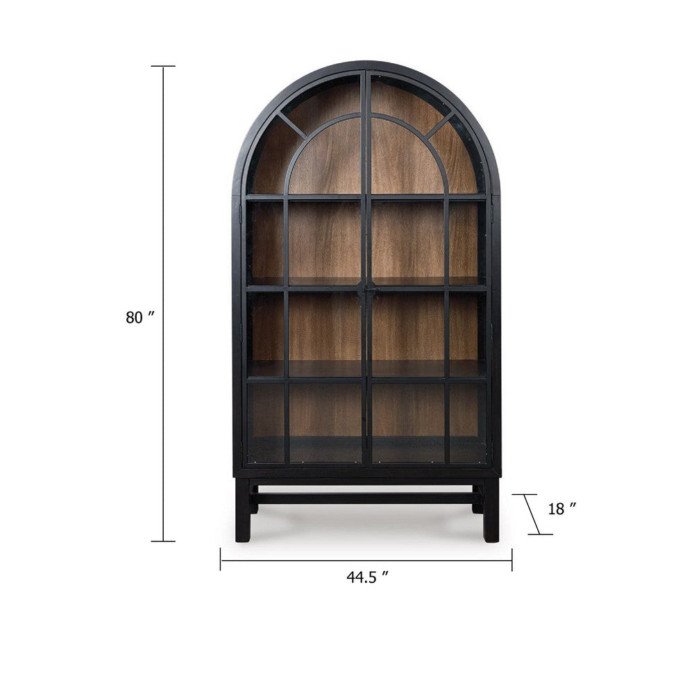 Gela Curio Display Cabinet | 2 Glass Arch Doors | 2 Tone Black & Brown