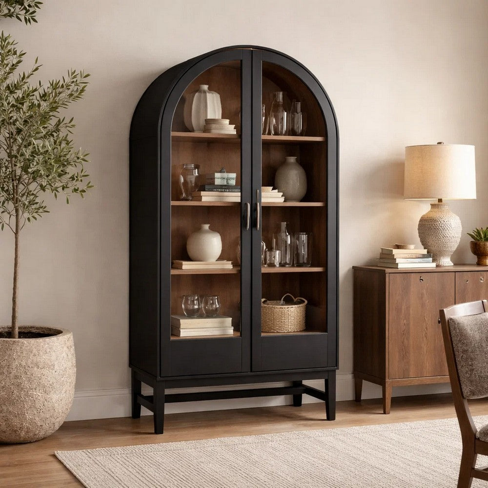 Gela Curio Display Cabinet | 2 Glass Arch Doors | 2 Tone Black & Brown
