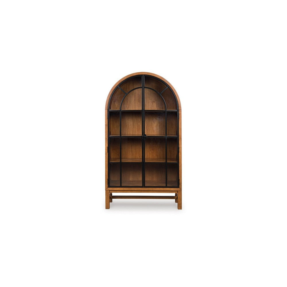 Gela Curio Display Cabinet | 2 Glass Arch Doors | Medium Brown Finish