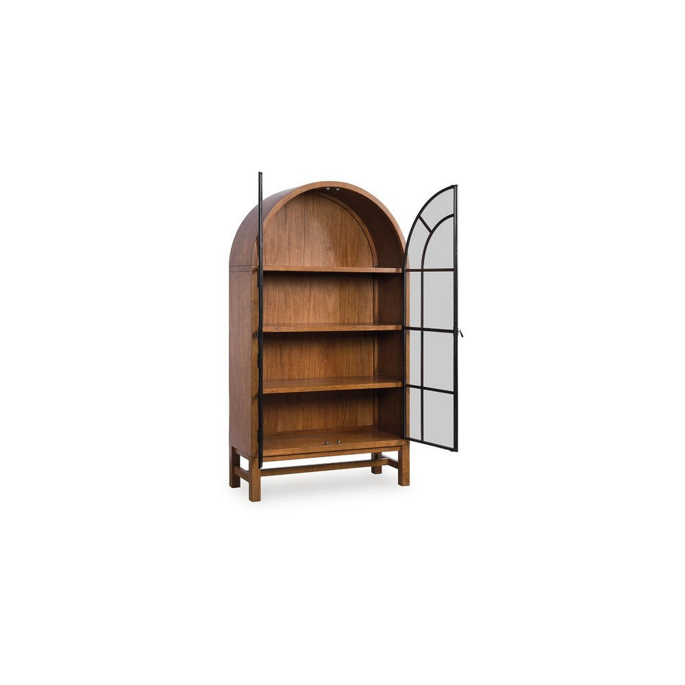 Gela Curio Display Cabinet | 2 Glass Arch Doors | Medium Brown Finish