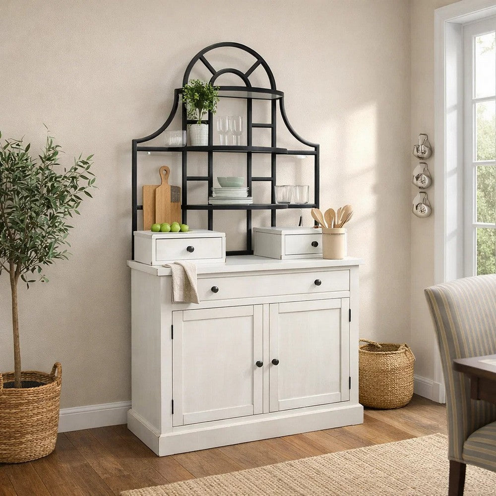 Gela Baker’s Rack w Hutch | Cabinets & Shelves | Antique White Finish
