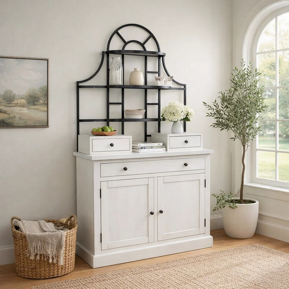 Gela Baker’s Rack w Hutch | Cabinets & Shelves | Antique White Finish
