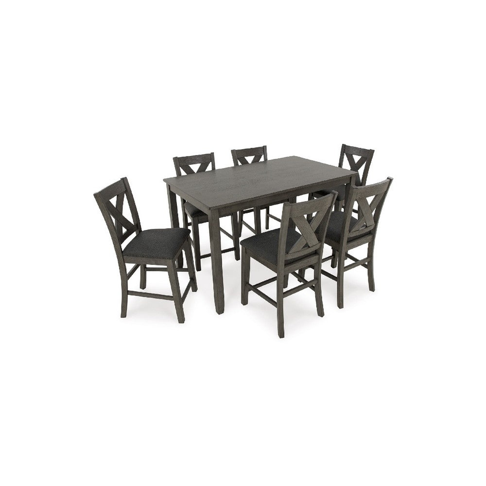Caity 7pc Counter Height Dining Table Set w 6 Chairs| Gray Wash