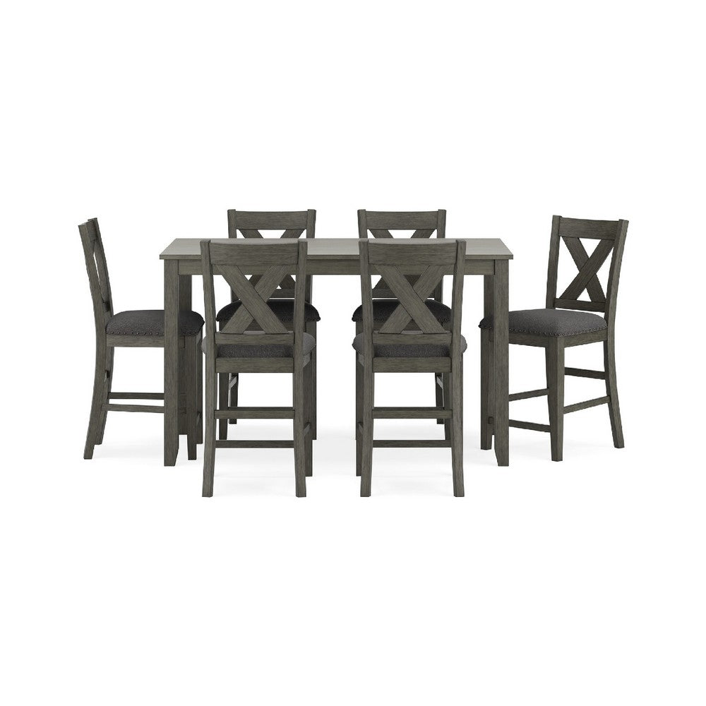 Caity 7pc Counter Height Dining Table Set w 6 Chairs| Gray Wash