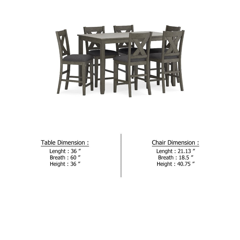 Caity 7pc Counter Height Dining Table Set w 6 Chairs| Gray Wash