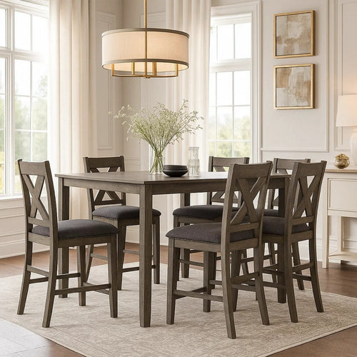 Caity 7pc Counter Height Dining Table Set w 6 Chairs| Gray Wash