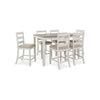 Kemo 7pc Counter Height Dining Table Set | 6 Ladderback Chairs | White Brown