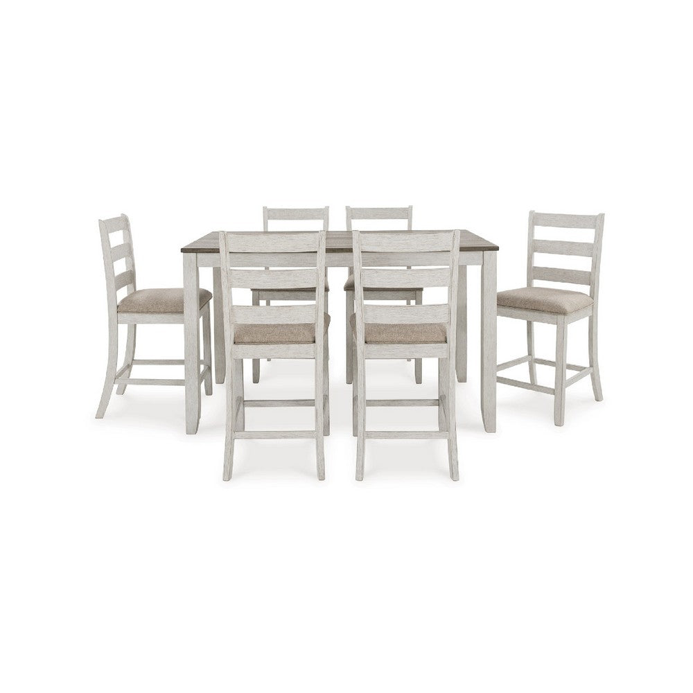 Kemo 7pc Counter Height Dining Table Set | 6 Ladderback Chairs | White Brown