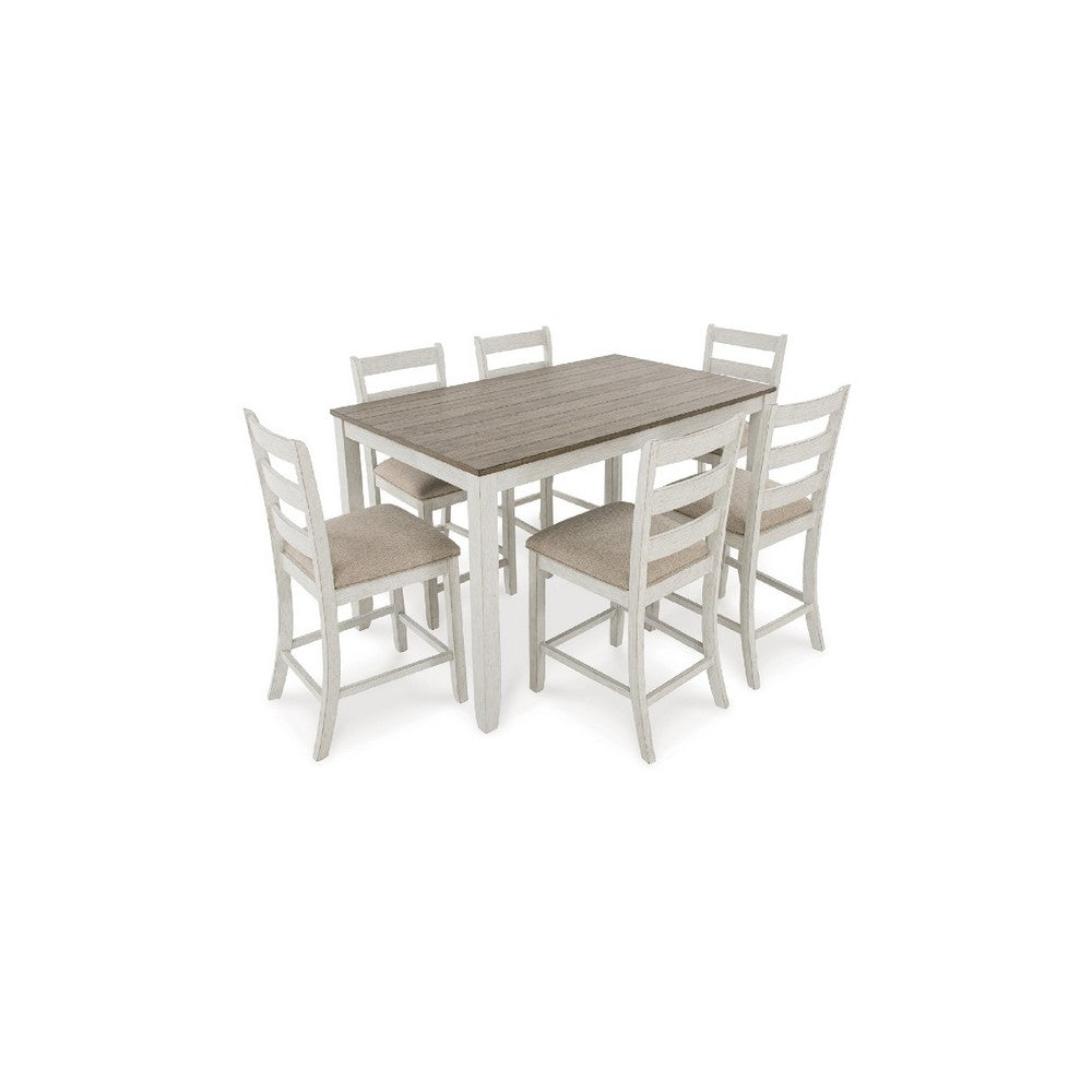 Kemo 7pc Counter Height Dining Table Set | 6 Ladderback Chairs | White Brown