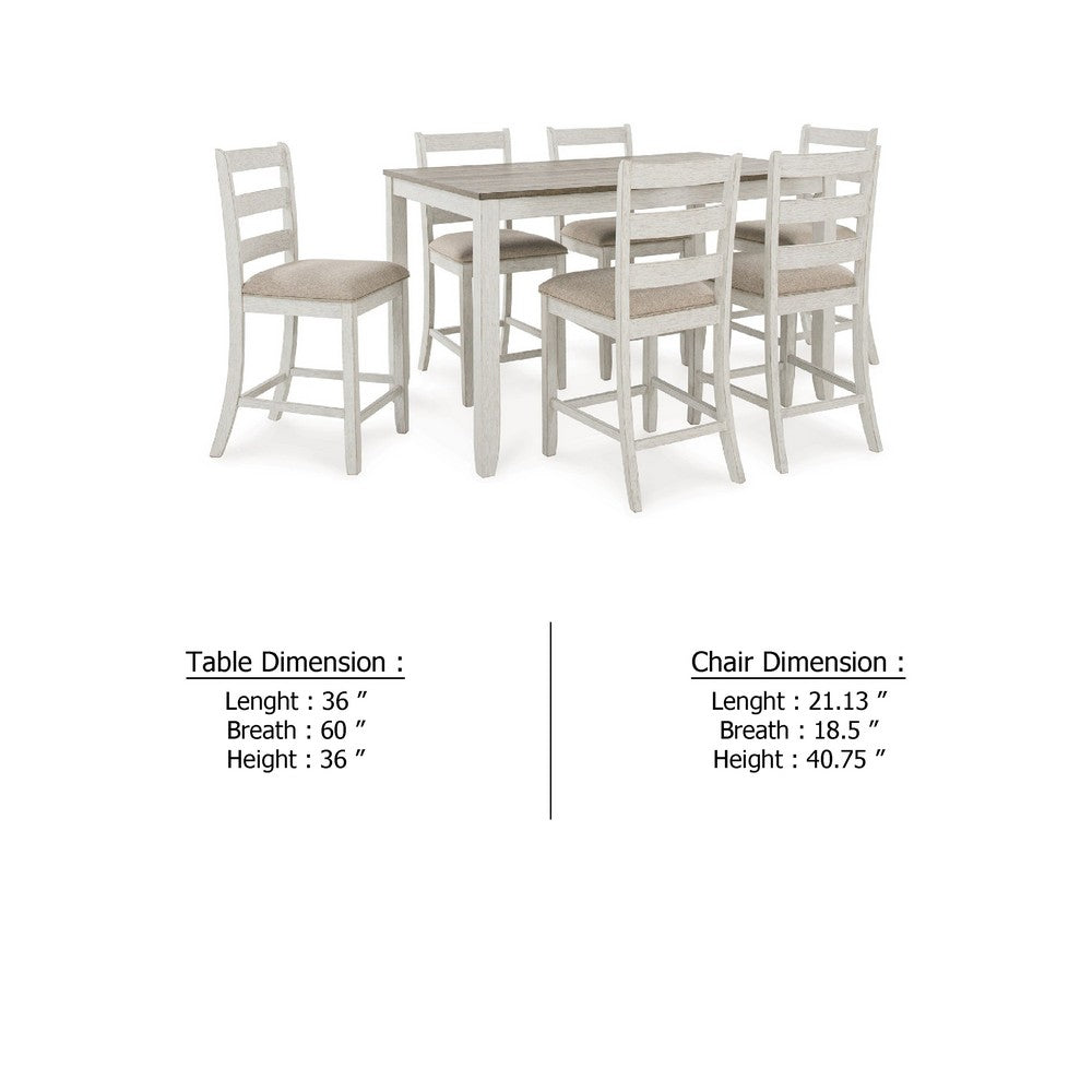 Kemo 7pc Counter Height Dining Table Set | 6 Ladderback Chairs | White Brown