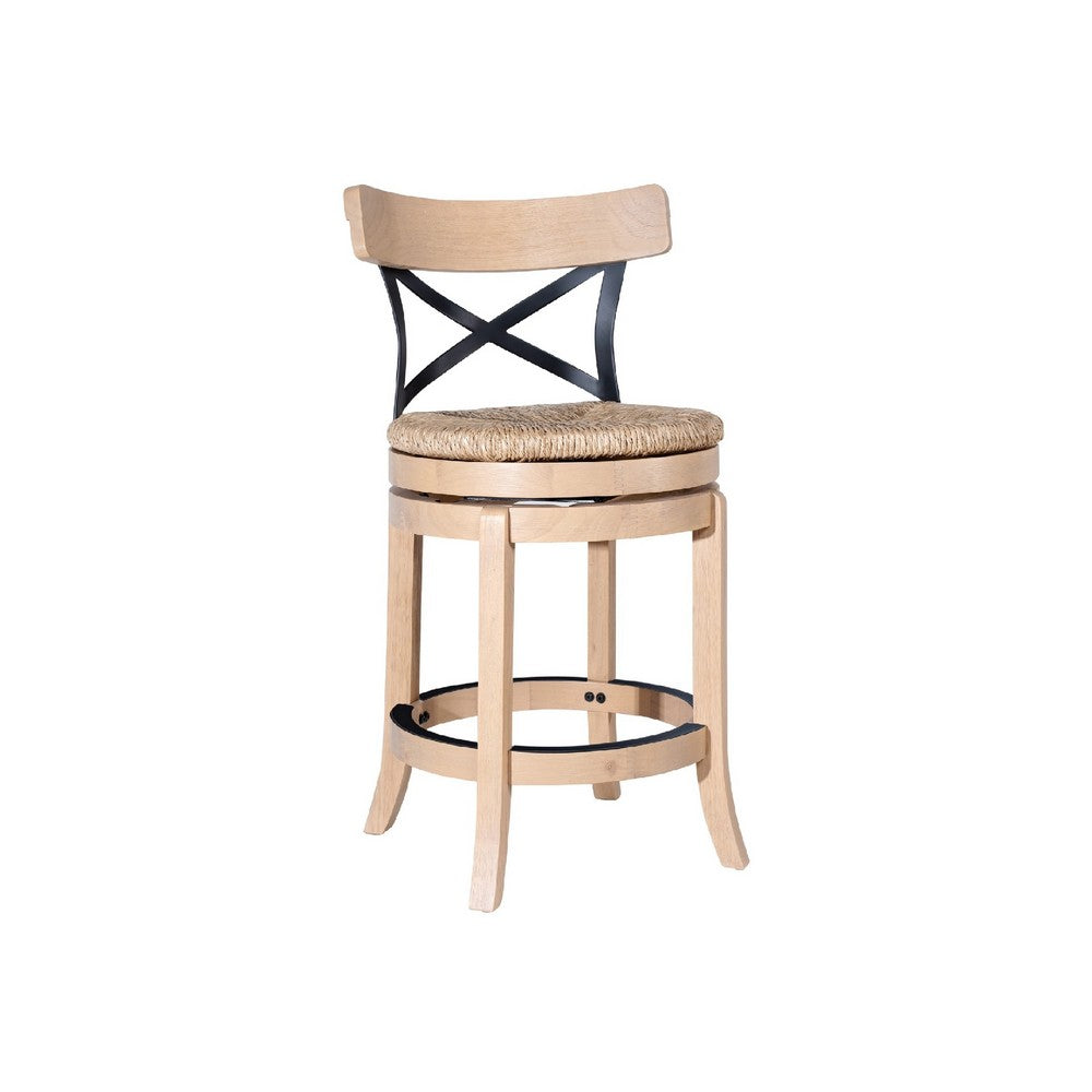 Mia Swivel Counter Stool Chair | Black Metal Cross Back | Blonde Oak Brown