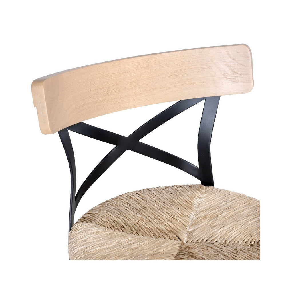 Mia Swivel Counter Stool Chair | Black Metal Cross Back | Blonde Oak Brown