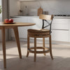 Mia Swivel Counter Stool Chair | Black Metal Cross Back | Blonde Oak Brown