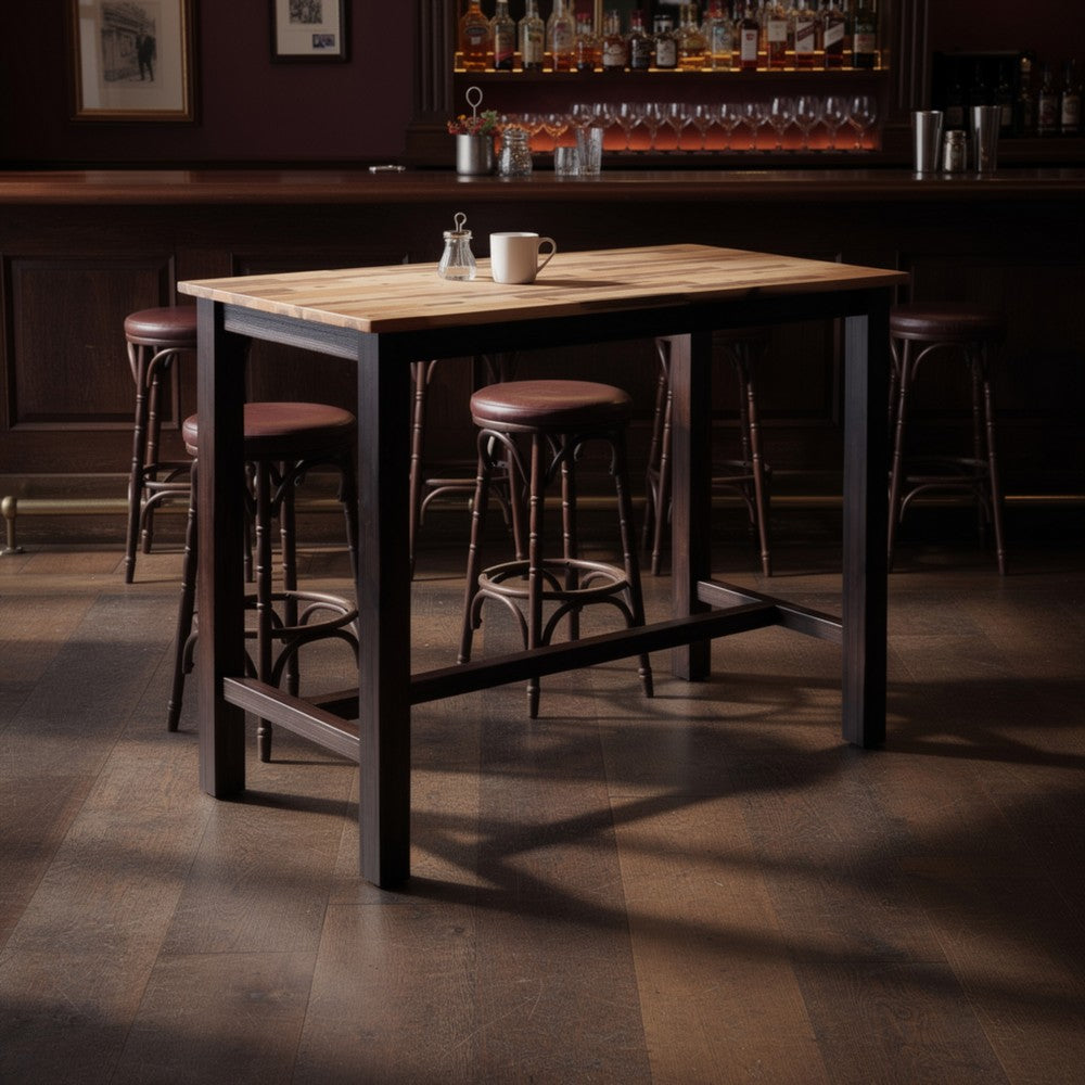 Amber Pub Table | 47" Rectangular Top | Espresso Brown Trestle Base