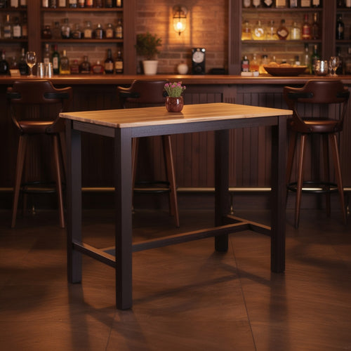 Amber Pub Table | 47" Rectangular Top | Espresso Brown Trestle Base