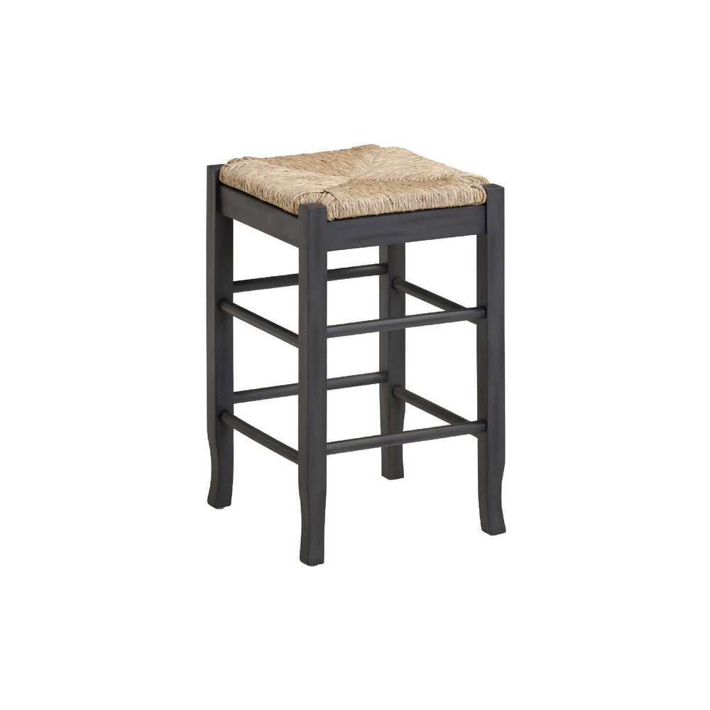 Sezy Counter Height Stool | Rush Rattan Square Seat | Charcoal Gray Base