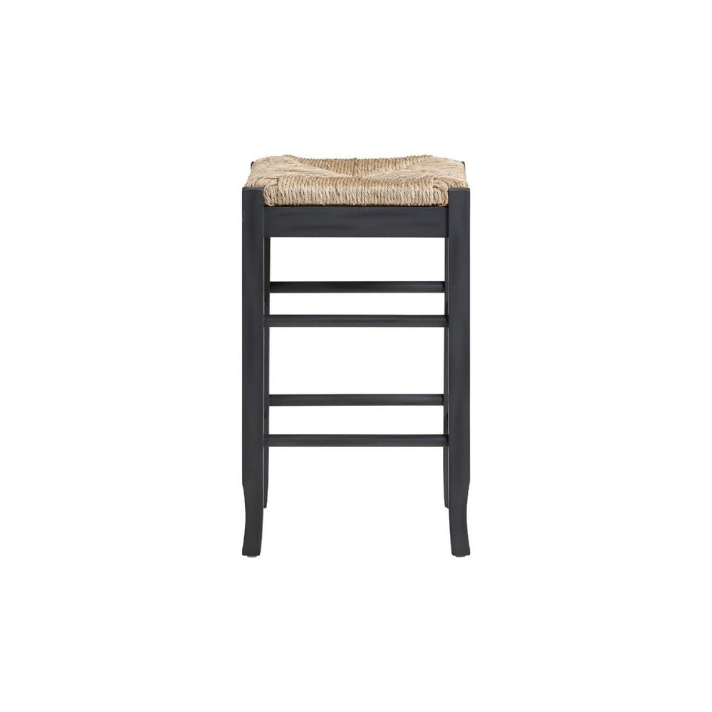 Sezy Counter Height Stool | Rush Rattan Square Seat | Charcoal Gray Base