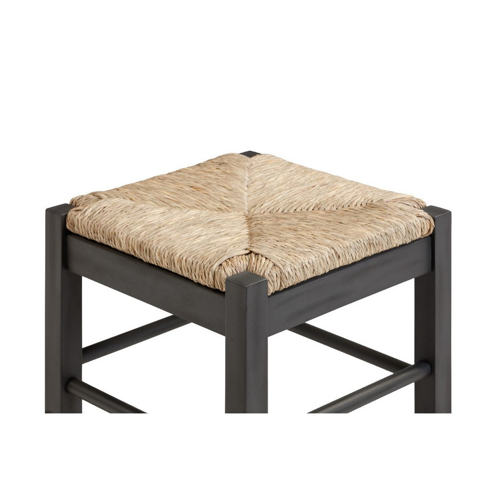 Sezy Counter Height Stool | Rush Rattan Square Seat | Charcoal Gray Base