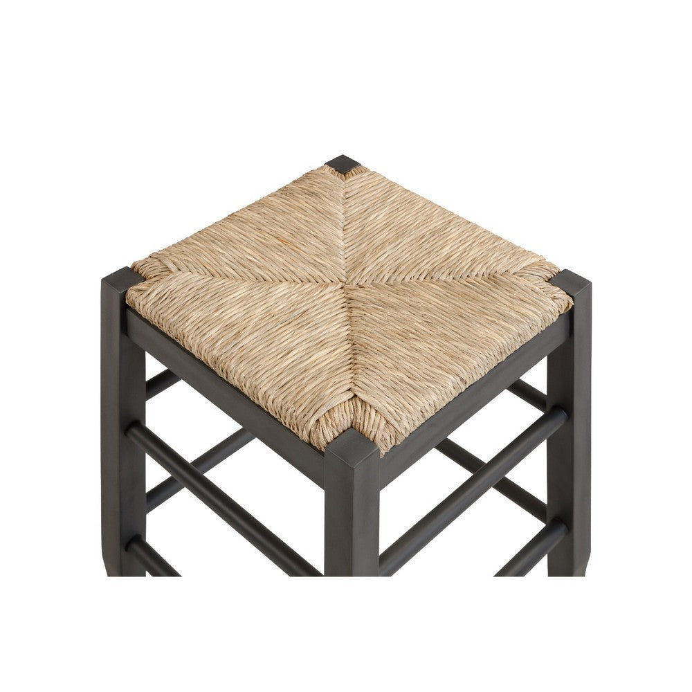 Sezy Counter Height Stool | Rush Rattan Square Seat | Charcoal Gray Base