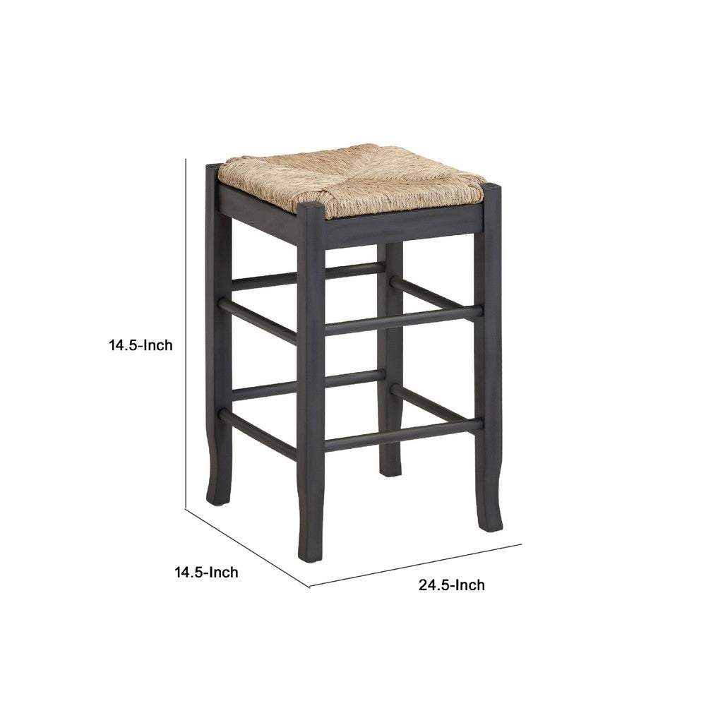 Sezy Counter Height Stool | Rush Rattan Square Seat | Charcoal Gray Base