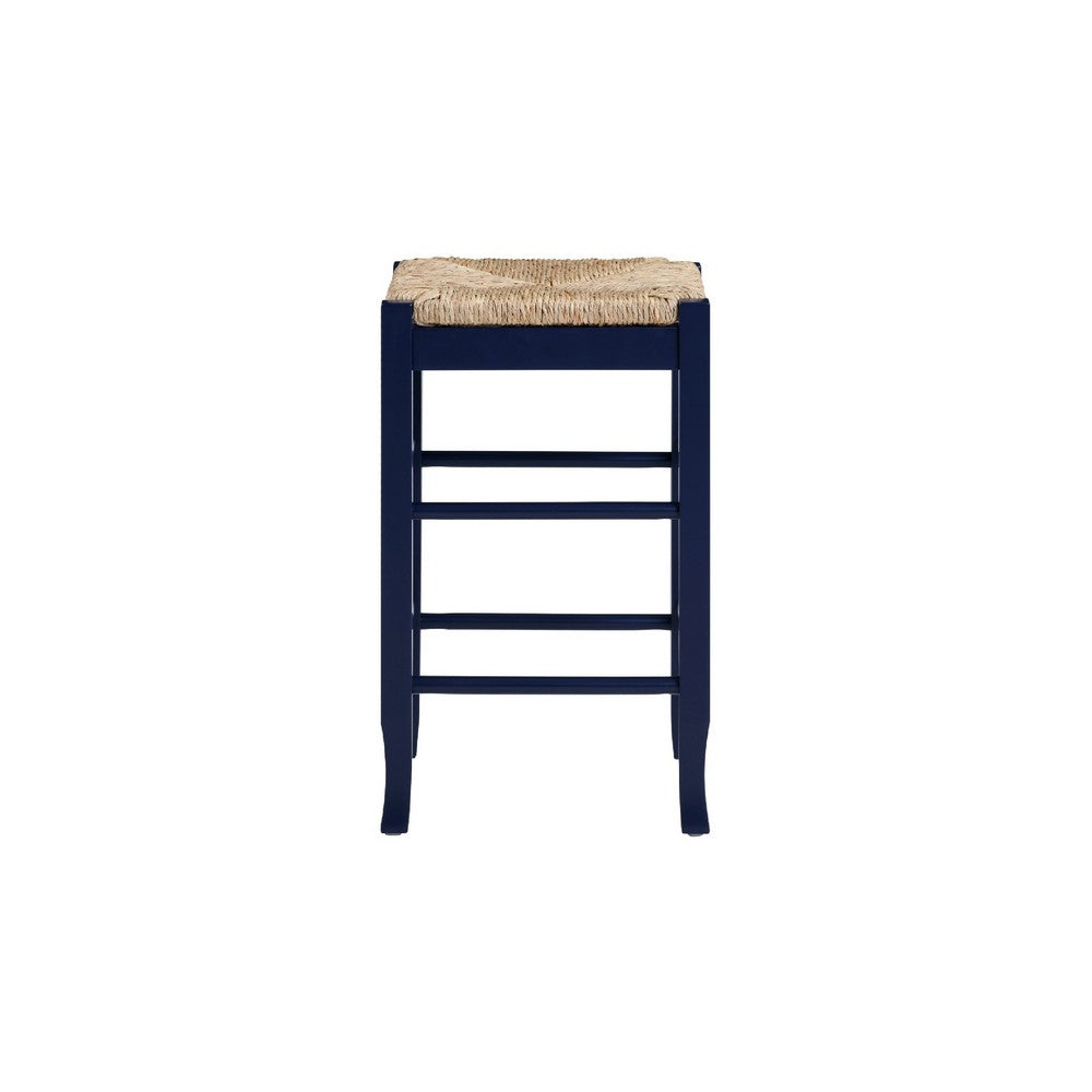 Sezy Counter Height Stool | Rush Rattan Square Seat | Navy Blue Base
