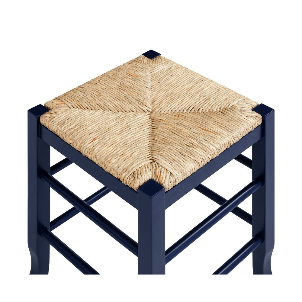 Sezy Counter Height Stool | Rush Rattan Square Seat | Navy Blue Base