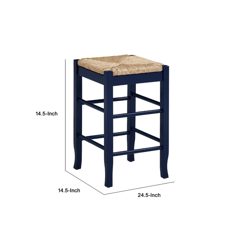 Sezy Counter Height Stool | Rush Rattan Square Seat | Navy Blue Base