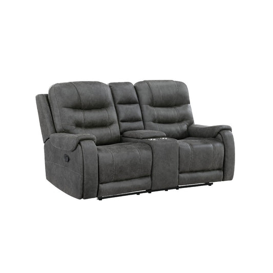 Erron Manual Reclining Loveseat w Cupholder Console | Dark Gray Microfiber