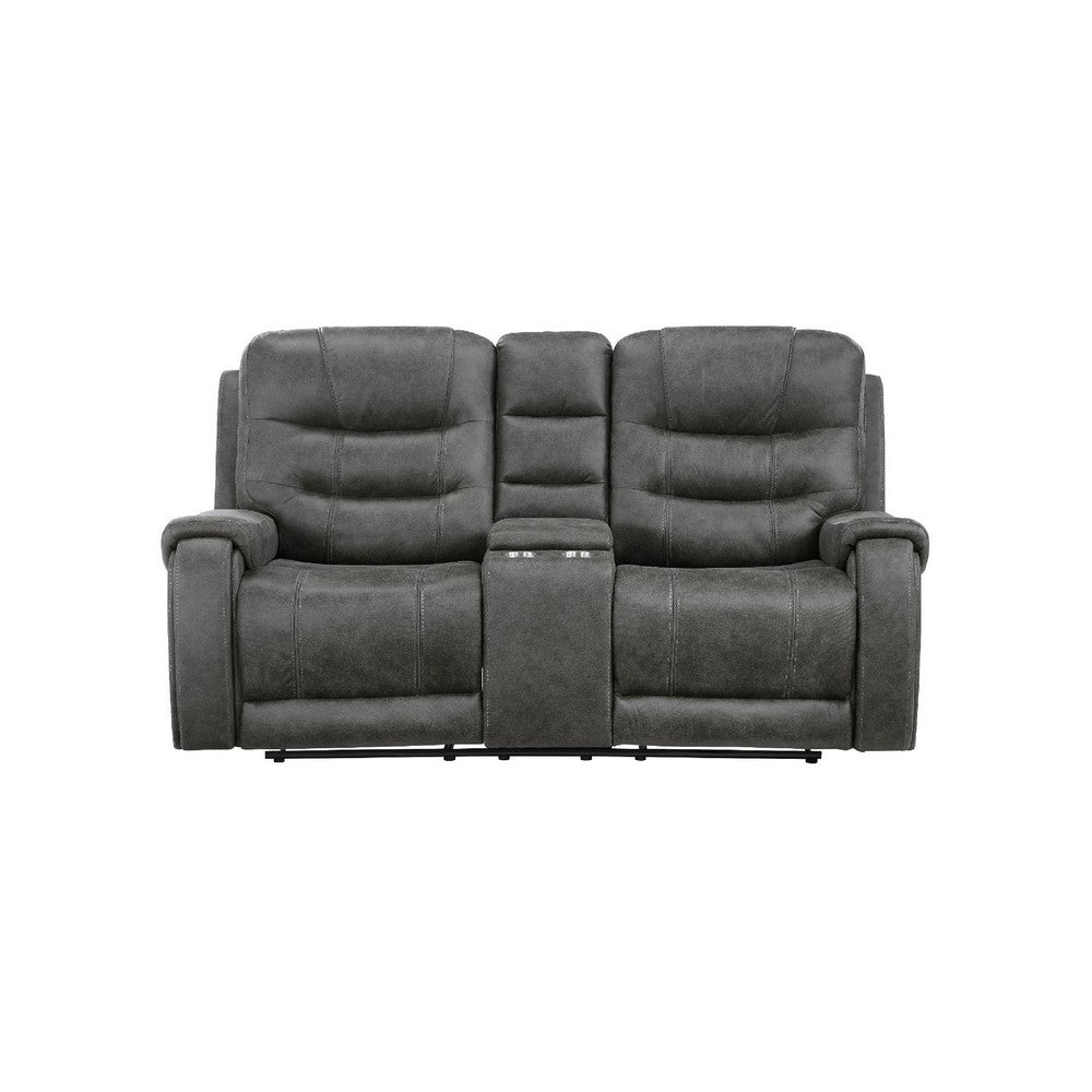 Erron Manual Reclining Loveseat w Cupholder Console | Dark Gray Microfiber