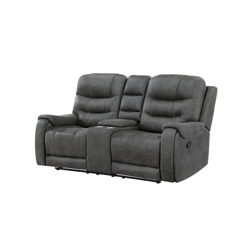 Erron Manual Reclining Loveseat w Cupholder Console | Dark Gray Microfiber
