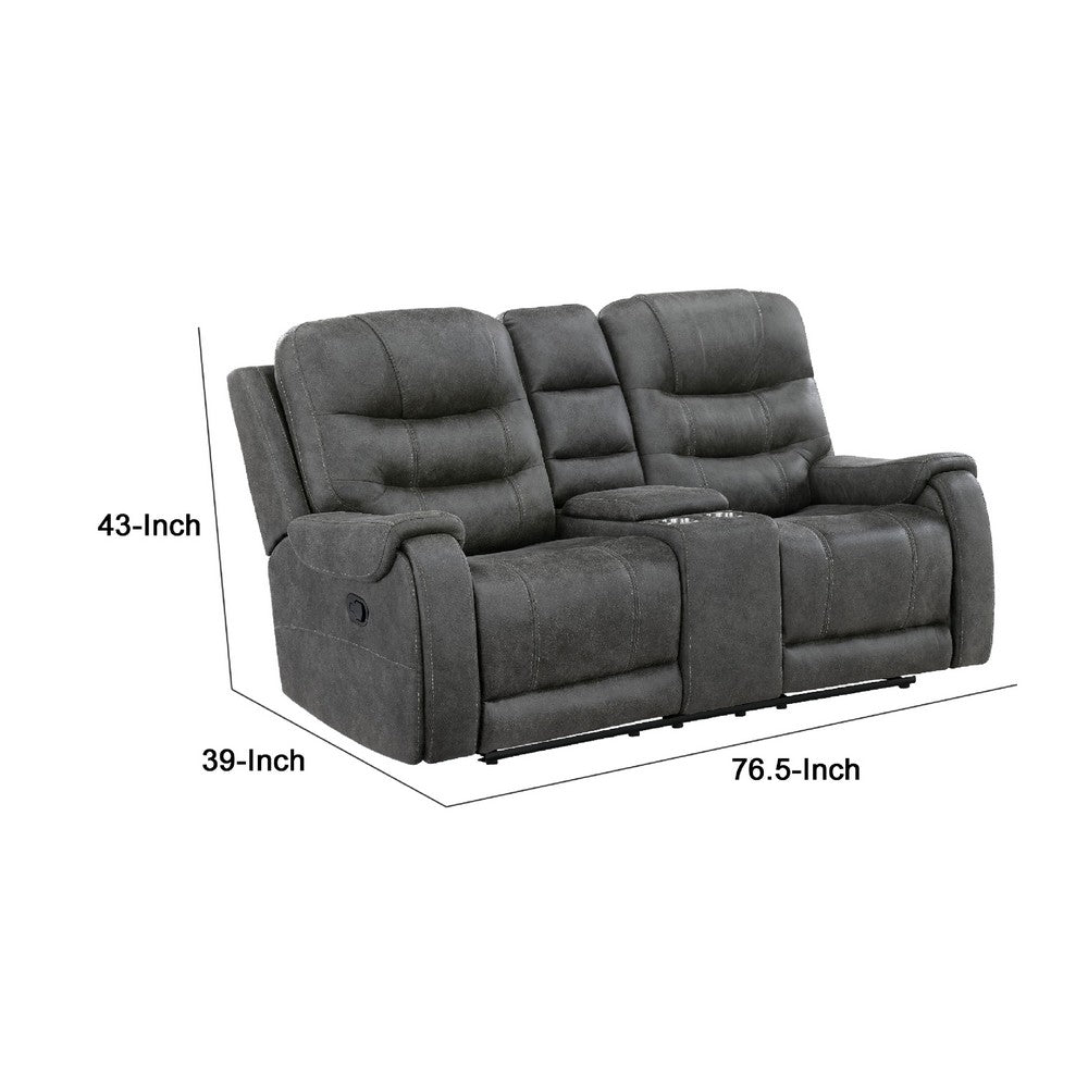 Erron Manual Reclining Loveseat w Cupholder Console | Dark Gray Microfiber