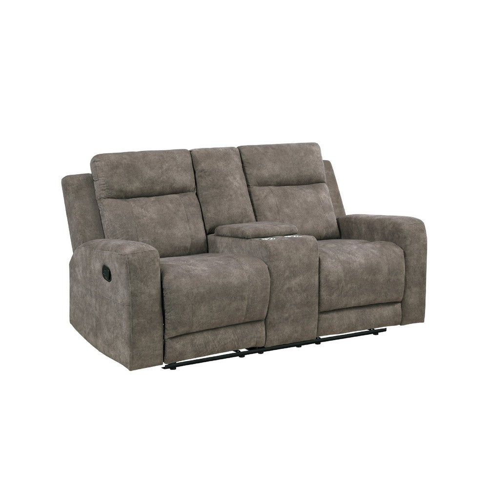 Diti Manual Reclining Loveseat w Console | Cupholders | Brown Microfiber