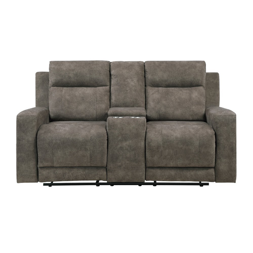Diti Manual Reclining Loveseat w Console | Cupholders | Brown Microfiber
