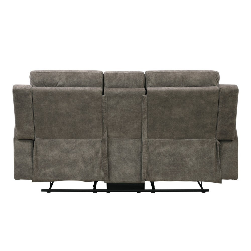 Diti Manual Reclining Loveseat w Console | Cupholders | Brown Microfiber