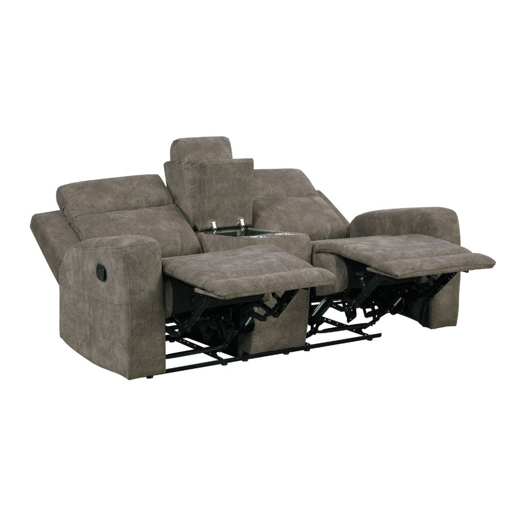 Diti Manual Reclining Loveseat w Console | Cupholders | Brown Microfiber