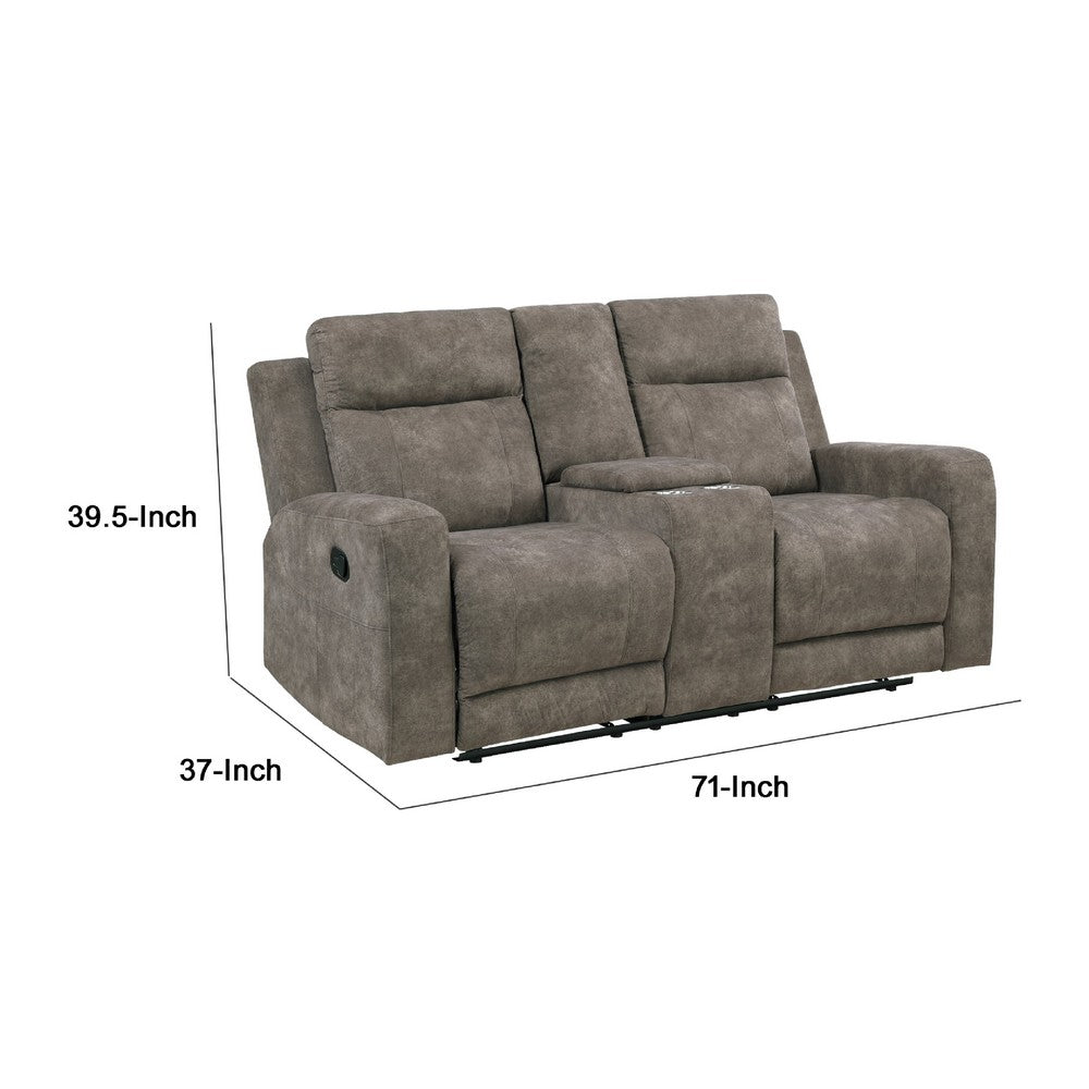 Diti Manual Reclining Loveseat w Console | Cupholders | Brown Microfiber