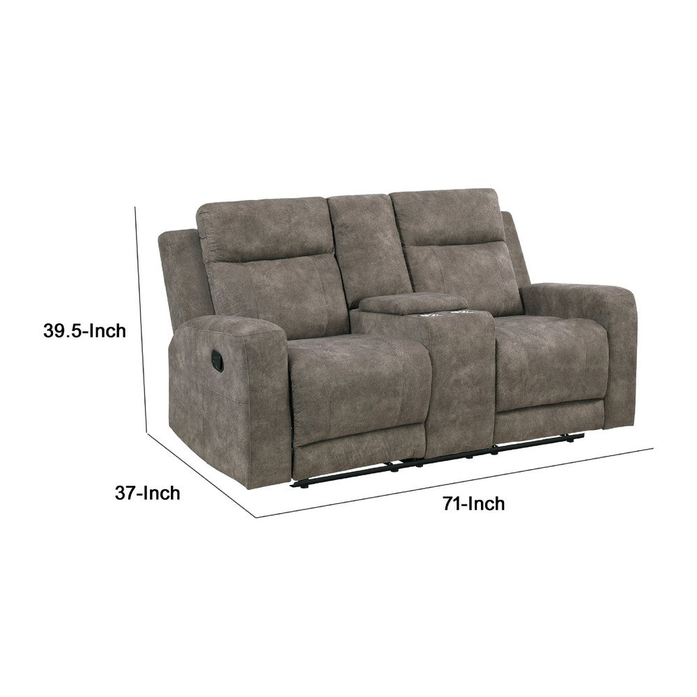 Diti Manual Reclining Loveseat w Console | Cupholders | Brown Microfiber