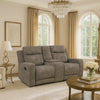 Diti Manual Reclining Loveseat w Console | Cupholders | Brown Microfiber